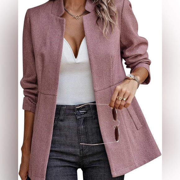 Women Blazer Jacquard Long Sleeve Outwear Jacket Coat Casual - Picture 4 of 5